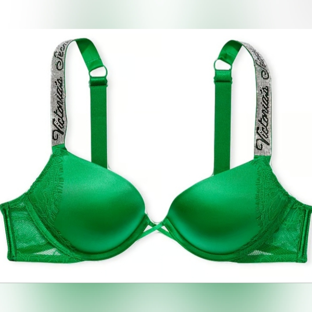 32A 34B 36B Victoria's Secret Shine Strap Bombshell PushUp Bra Green